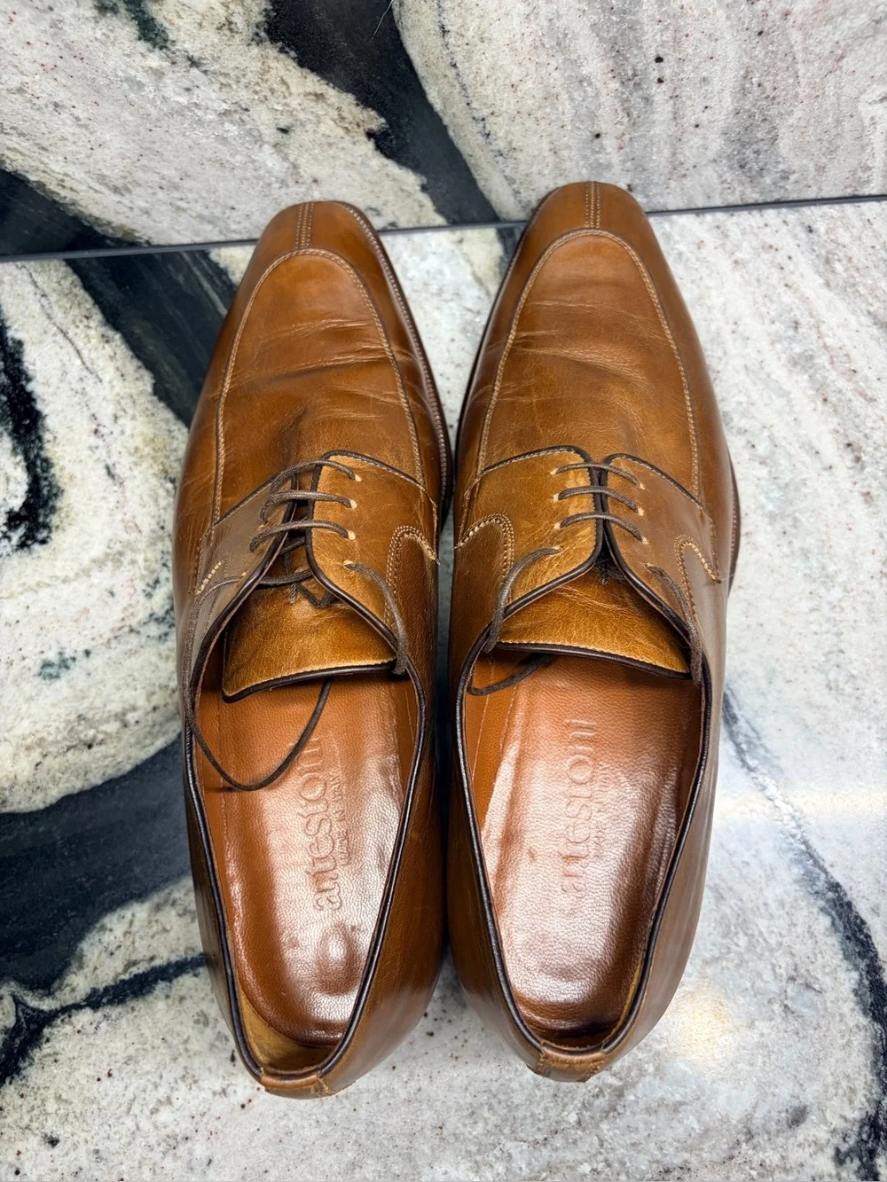Testoni Brown Apron Toe Derby Dress Shoes Italy Size 9 Made in Italy
